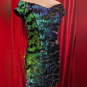 Guess LA off the shoulder mermaidcore color changing flip sequin minidress - 2